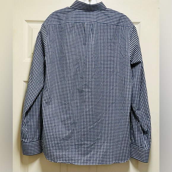 J. Crew Men’s Size Large Slim Fit Navy and White Gingham Button Down Long Shirt - Picture 4 of 9
